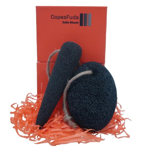 CopesFuda Natural Volcanic Pumice Stone Set with Bamboo Charcoal, 2 Pieces, Foot Scrubber for Dead Skin Removal and Deep Cleansing, Cone Shape for Hard-to-Reach Areas