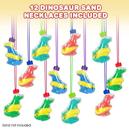 ArtCreativity Dinosaur Sand Art Bottle Necklaces, Pack of 12, Sand Art Craft Kit with Shaped Bottles, Craft Party Supplies and Party Favors for Kids - Sand Sold Separately (Dinosaur)