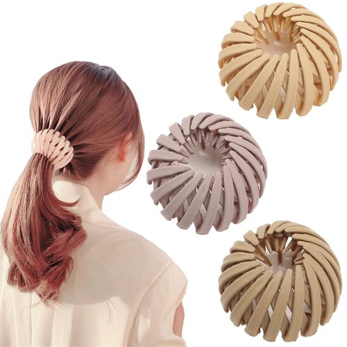 3 Pcs Bird Nest Magic Hair Clip,Hair Bun Clip,Birds Nest Hair Clip Fixing Hair Claws Retro Retractable Ponytail Braid Fixer Hair Snaps for Women and Girls（Yellow, Red, Beige）