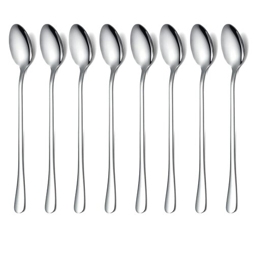 Long Handle Spoon, Coffee Stirrers, Premium Stainless Steel Ice Cream Spoon, Cocktail Stirring Spoons, Tea Spoons, Set of 8 (Silver)