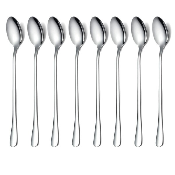 Long Handle Spoon, Coffee Stirrers, Premium Stainless Steel Ice Cream Spoon, Cocktail Stirring Spoons, Tea Spoons, Set of 8 (Silver)