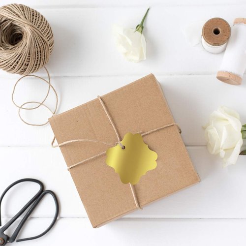 Andaz Press Fancy Frame Square Favor Gift Tags, Metallic Gold Ink, Solid Gold, 24-Pack, Not Gold Foil, for Baby Bridal Shower Party Favors