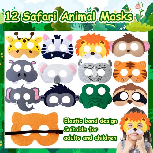 XIPEGPA 88 PCS Jungle Safari Party Favors Set Wild Animals Theme Bags Masks Stickers Slap Bracelets for Birthday Baby Shower Goodie Bag Fillers Jungle Safari Party Supplies