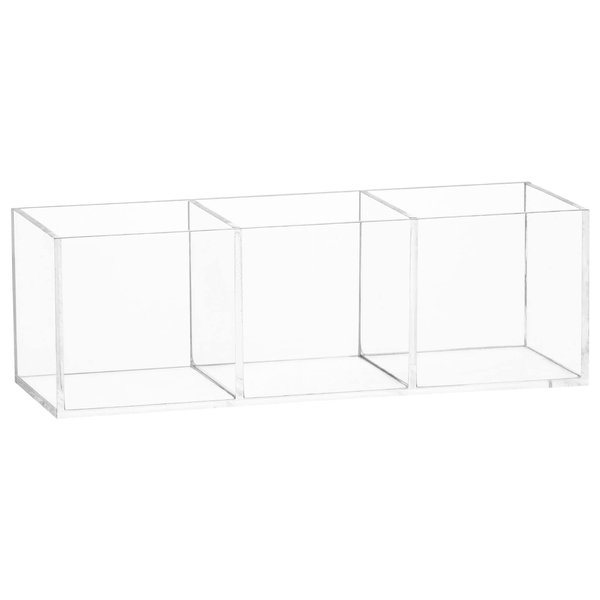 WERADNISH Acrylic Organizers 3 Compartments, Acrylic Bathroom Organizer for Drawer, Clear Organizer Holder for Makeup Cosmetic Lipstick Brush, 7.5'' × 2.6'' × 2.5''