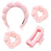 Meekest Skincare Headband for Washing Face, Spa Headband and Wristband Set for Women and Girls with Hair Clip Scrunchies, Makeup Headbands Cute Terry Cloth Sponge Stuff - Pink