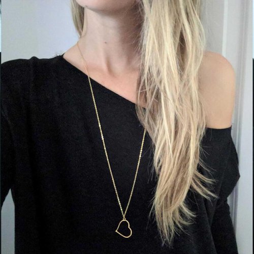 Iaceble Boho Long Heart Necklace Open Heart Pendant Necklace Floating Heart Chain Necklace Gold Hollow Heart Necklace Jewelry for Women and Girls