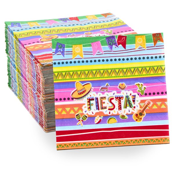 50 Pack Fiesta Napkins for Cinco De Mayo Party Supplies Mexican Fiesta Disposable Lunch Paper Napkins Kids Birthday Taco Tuesday Table Mexican Party Decorations by 4E's Novelty