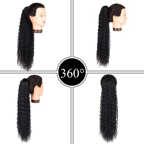 LACE PLUS 32 Inch Long Curly Ponytail Hair Extension Curly Heat Resistant Synthetic Instant Clip Drawstring Ponytail Clip in Ponytail Hair Extensions Curly For Black Women (#1 Black,6.70OZ)