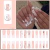 DANMANR Fake Nails Butterflies Long Press on Coffin Nails Crystal Full Cover Acrylic French Shiny Fake Nails for Women and Girls 24PCS