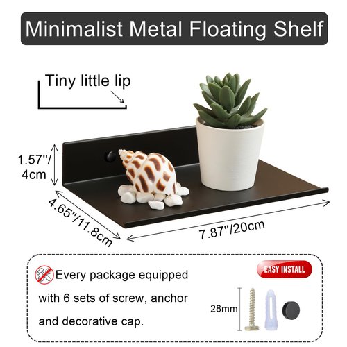 Z metnal Small Floating Shelves, Mini Display Metal Shelf for Collection, Decor Lack Wall Shelf, Utility Shelves,Aluminum, Wall Mounted, Matt Black, 8 inch, 2 Pack