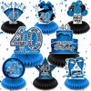 8Pcs Blue 40th Birthday Decorations Blue and Black Happy 40th Birthday Table Honeycomb Centerpieces for Table Decor 40th Birthday Table Topper for Men Women 40th Birthday Anniversary Party Supplies