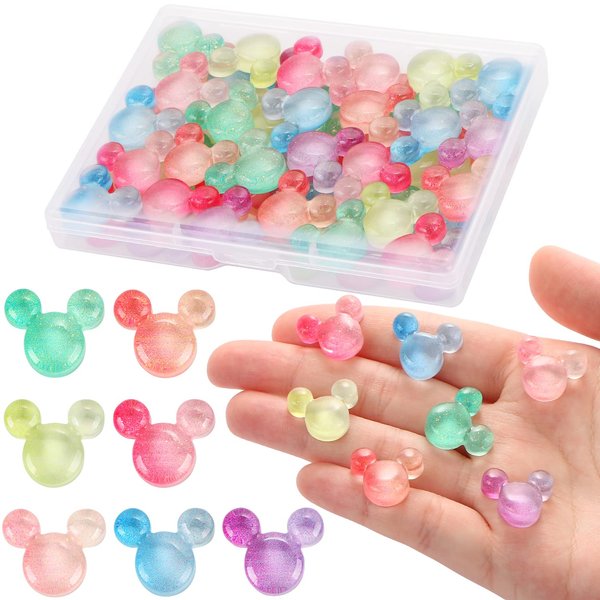 MIKIMIQI 35 Pcs Resin Mouse Head Decor Mouse Head Embellishment Cute Mouse Craft Decorations with Storage Box for DIY Scrapbooking Party Home Nail Art Decor, Cute Mouse Charms for Craft