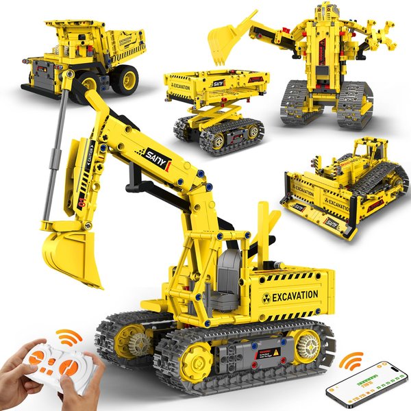 HBUDS Robot Building Kits, 5-in-1 Stem Toys for Boys Age 8-14, APP & Remote Control Excavator Kids Construction Toys, Programmable Erector Sets, Educational Robotic Kit Gifts for Girls Boys (555 PCS)