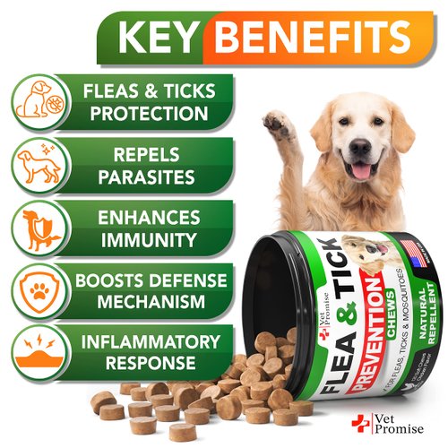 Flea and Tick Prevention for Dogs Chewables - All Natural Dog Flea & Tick Control - Flea and Tick Chews for Dogs - Oral Flea Pills for Dogs Supplement - All Breeds and Ages - Made in USA - 120 Tablets