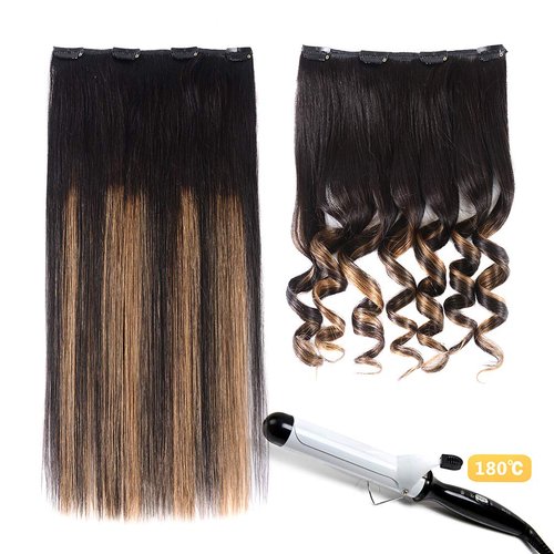 5 Pieces 18" Remy Clip in Hair Extensions Human Hair Natural Black to Chestnut Brown Highlight Black Ombre - Silky Straight Short Thick Real Hair Extensions for Women (18 inches, (1BT6) P1B, 90grams)