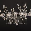 Teyglen Silver Rhinestone Headpiece Flower Bride Wedding Hair Comb Bridal Crystal Hair Pieces Bridal Side Comb Hair Accessories for Women