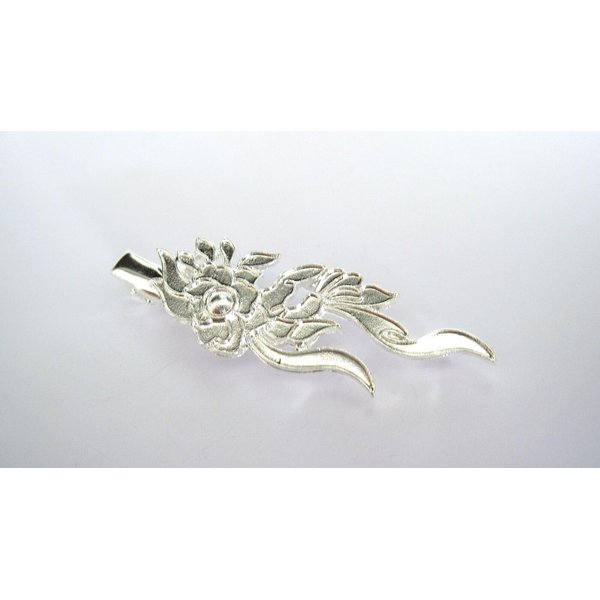 Generic Silver metal flower wavy leaf alligator hair clip for fine thin hair