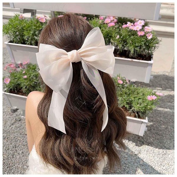 Iaceble Satin Bow Hair Clip Barrette French Ribbow Hair Barrette White Bowknot Hairclips Chiffon Bowknot Hairclip Headpiece Silky Bow Hair Clip Decorative Hair Accessories for Women and Girls
