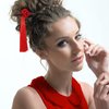 Waydress 4 Pcs Retro Geisha Red Wooden Hairpins Japanese Hair Stick Asian Hair Chopsticks Handmade Flower Tassel Hair Accessories with Tassel for Women Girl Long Hair (Classic Style)