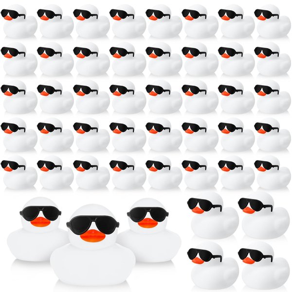 36 Packs Mini Rubber Ducks with Sunglasses Sets 2.2 Inch Duck Bath Toys Squeaky Rubber Ducks Cute Float Bathtub Duckies for Little One Birthday Party Favors Class Prizes Car Decor(White)