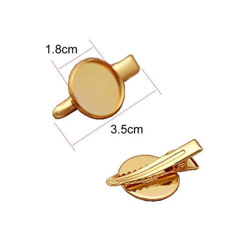 12pcs 3.5cm Metal Alligator Hair Clips with Cabochon Setting Tray Hair Clips with Blank Round Tray Base Alligator Hair Clips Blank Hairgrip Base Trays for DIY Hair Accessories Making, Golden