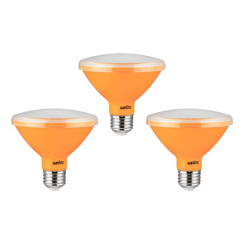 Sunlite LED PAR30 Short Neck Colored Recessed Light Bulb, 8 Watt (75W Equivalent), Medium (E26) Base, Floodlight, ETL Listed, Amber, 3 Count