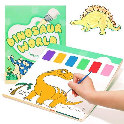 TWWDE AUG Paint with Water Books,Watercolor Coloring Book for Kids Ages 4-8,Watercolor Painting Book for Toddlers,Coloring Books for Toddlers 1-3,Magic Book Art Craft Gift for Drawing-Dinosaurs