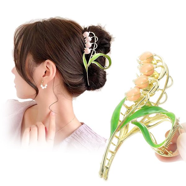 Women's Sweet Tulip Flower Hair Clips, Fashion Tulip Flower Shaped Claw Clips, Cute Metal Flower Shark Clip Non Slip Hair Styling Accessories Gift for Women Girls (pink-Style4)