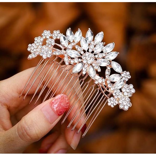 Foyte Crystal Wedding Hair Comb Pearl Rhinestone Hair Accessories Gold Bridal Headpiece for Women
