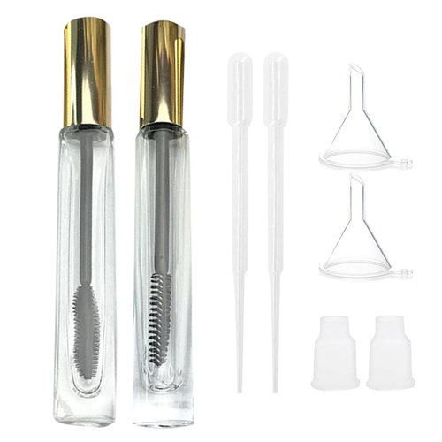 Empty Mascara Tube and Wand Glass, 3PCS 10ml Empty Mascara Tube and Lip Gloss Tubes, Eyelash Spoolies with Tube, Eyelash Growth Packing Tube Container for Home and Travel (A)