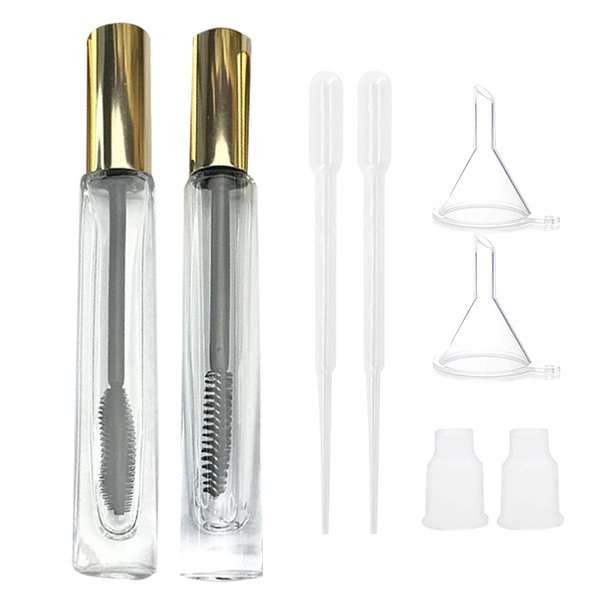 Empty Mascara Tube and Wand Glass, 3PCS 10ml Empty Mascara Tube and Lip Gloss Tubes, Eyelash Spoolies with Tube, Eyelash Growth Packing Tube Container for Home and Travel (A)