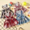 Potchen 4 Pcs Plaid Dog Dress Bow Tie Harness Leash Set Harness Dress for Small Dogs Cute Dog Pet Girl Puppy Summer Clothes for Female Summer Bunny Rabbit Clothes Yorkie Chihuahua Training Walking (S)