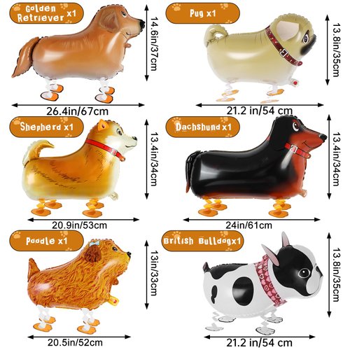 6 Pcs Walking Dog Balloons for Kids,Dog Birthday Balloons,Walking Animal Foil Mylar Balloon,Dog Birthday Decorations for Dog Theme Party Supplies (Dog)