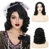 Amnenl Black Finger Wave Wigs for Women Long Curly 1920s Wig Vintage Wigs Lady Synthetic Cosplay Costume Wig