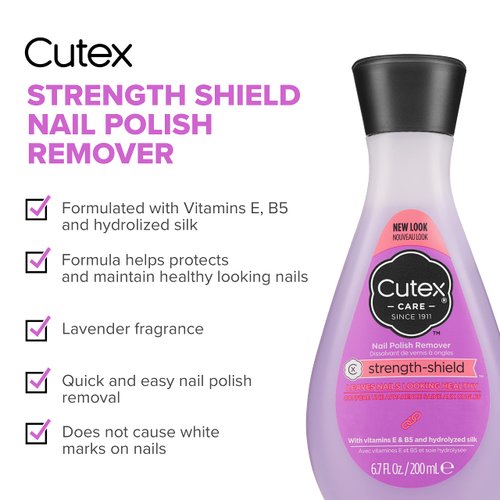 Cutex Nail Polish Remover, Strength Shield, Leaves Nails Looking Healthy, Contains Vitamins E, B5 & Hydrolyzed Silk, 6.76 Fl Oz
