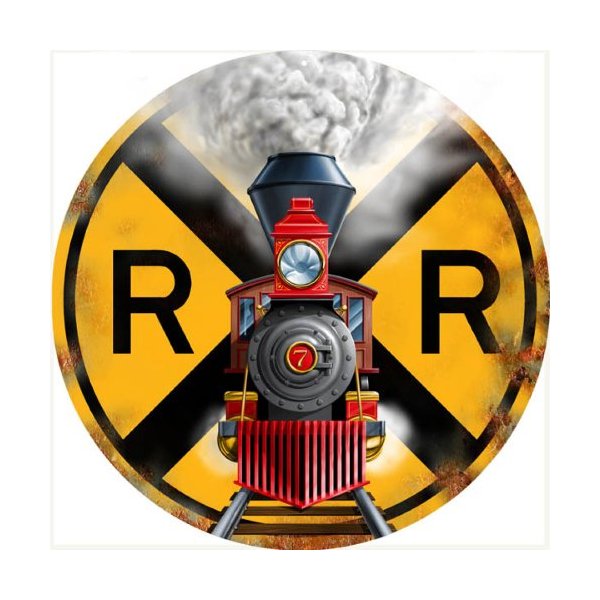 Victory Vintage Signs Railroad Crossing 440 Engine Round Reproduction
