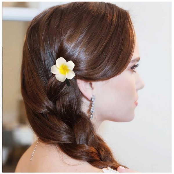 Vacaonio Hawaiian Holiday Flower Hairclip Barrette Foam Flower Side Hair Clip Yellow White Flower Hair Clips Plumeria Flower Hairclips Boho Vacation Hair Barrette Jewelry for Women and Girls