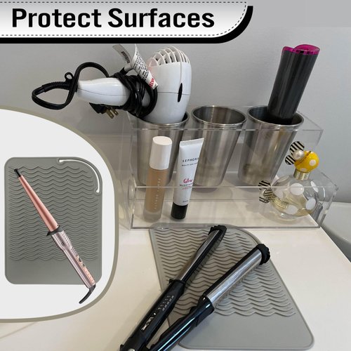 Silicone Hair Tool Holder & Heat Mat - Heat Resistant Mat for Hair Tools, Flat Iron, Curling Iron, Anti Heat Pad for Hair Straighteners - Professional Soft Rubber Pad & Flat Iron Cover