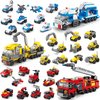 30PCS Party Favors for Kids Fire Truck Building Set - City Police Car Building Toys for Gift Bag Stuffer - Mini Block Construction Vehicle Classroom Prizes for Boys Toys 6-12
