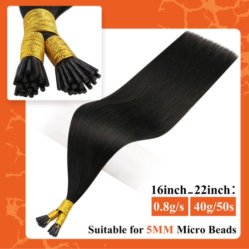 Full Shine Itip Human Hair Extensions 22 Inch I Tip Straight Hair Extensions Off Black Pre Bonded Hair Extensions Stick Tips Hair Extensions 40 Garms 50 Strands Cold Fusion Hair Extensions