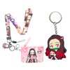 Demon Anime Nezuko Cute Badge Wallet with Lanyard and Keychain, ID Card Holder Purse Pouch with Lanyard Card Case Neck Pouch Wallet Durable Card Holder with Zippers for Students Teens Girls Boys