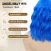 LOSMOEER Blue Wig with Bangs Short Wavy Wigs for Women Shoulder Length Curly Bob Wigs Heat Resistant Synthetic Wigs for Halloween Cosplay Daily Party Use