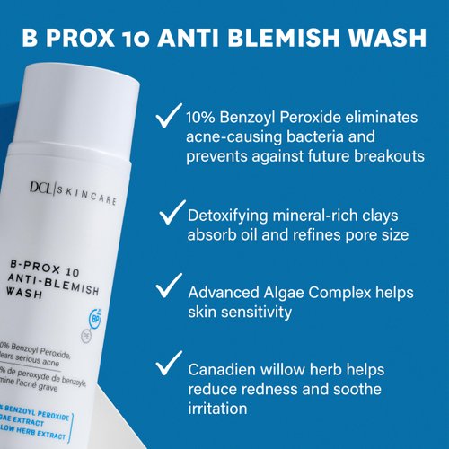 DCL Skincare B Prox 10 Anti-Blemish Wash, Maximum Strength 10% Benzoyl Peroxide Acne Facial Wash, 6.7 Fl Oz
