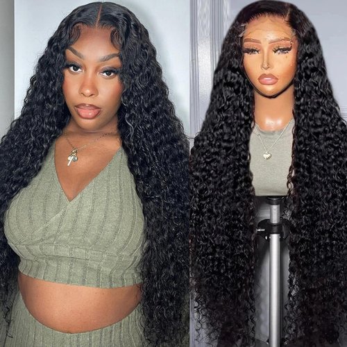 30 Inch 13x6 Deep Wave Lace Front Wigs Human Hair 180% Density Curly Lace Frontal Wig Human Hair for Black Women Glueless Wigs Human Hair Wet and Wavy Wigs Pre Plucked with Baby Hair