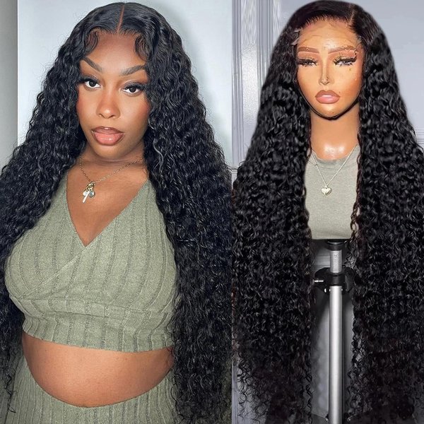 30 Inch 13x6 Deep Wave Lace Front Wigs Human Hair 180% Density Curly Lace Frontal Wig Human Hair for Black Women Glueless Wigs Human Hair Wet and Wavy Wigs Pre Plucked with Baby Hair