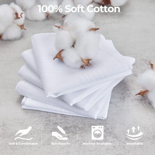 Ohuhu Men's Cotton Handkerchiefs, 18 Pack 100% Soft Cotton Handkerchief, White Hankies Pocket Square for Men, 16''x16''