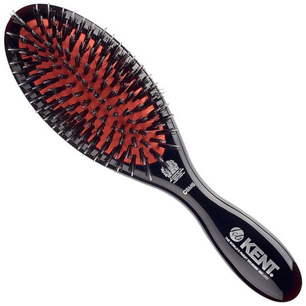 Kent CSMS Classic Shine Small Oval Cushion Straightening Brush - Natural Black Boar Bristle Hair Brush with Nylon Quills - Shine Hair Brush and Scalp Scrubber for Short to Shoulder Length Hair