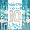 10th Birthday Decorations for Girls Teal Blue Double Digits Party Supplies Turquoise Banner Cake & Cupcake Topper Tenth Birthday Garland Number 10 Foil Balloon for 10 Year Old Party Decorations
