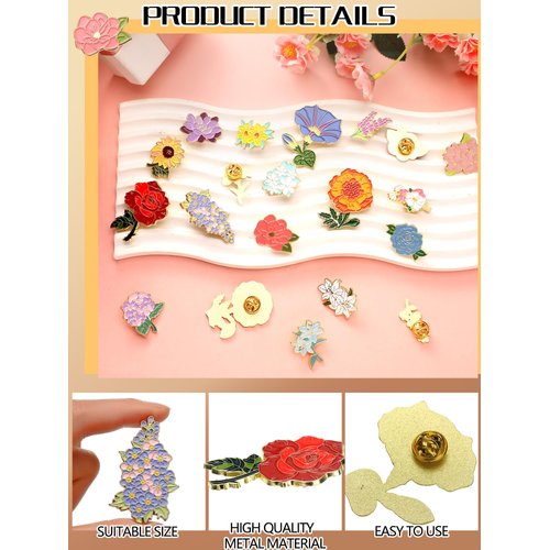 20 Pieces Cute Enamel Brooch Pins Set Enamel Pins Kawaii Backpack Pins for Women Men DIY Badges Clothing Jacket Bags Presents (Flower)
