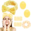 FOSUYI Spa Headband for Washing Face Sponge Bubble Headbands Face Wash headband and wristband set for Women Girls Makeup Skincare Cute Head Wear Portable Hair Accessory for Travel (Yellow)